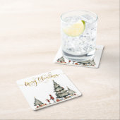 木の下のクリスマスプレゼント スクエアペーパーコースター (インサイチュ)