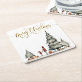 木の下のクリスマスプレゼント スクエアペーパーコースター (アングル)