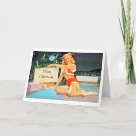 木の下のクリスマスPinの女の子 シーズンカード