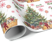 木の下のブルドッグの子犬のバスケット ラッピングペーパー (ロールコーナー)