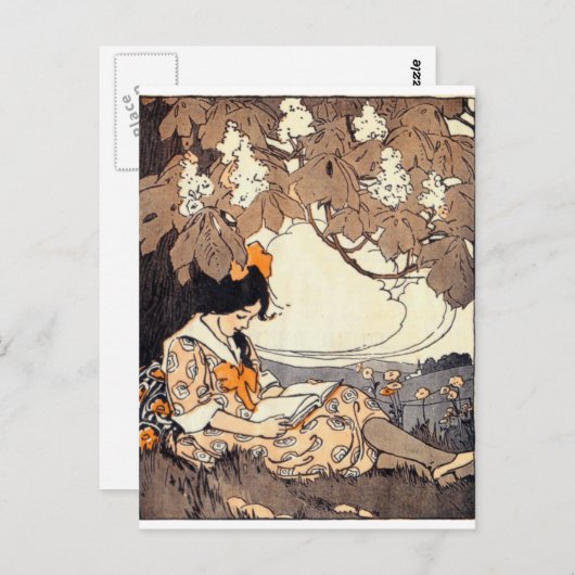 木の下のヴィンテージの物語の本の女の子 ポストカード (正面/裏面)