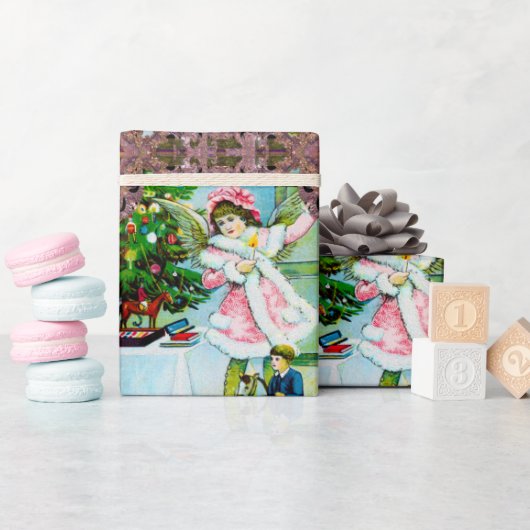 木の下の古いファッションクリスマス ラッピングペーパー (ベビーシャワー)