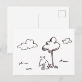 木の下の犬の漫画イラスト ポストカード (正面/裏面)