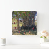 木の下の羊 スクエア壁時計 (ホーム)