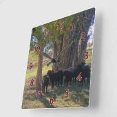 木の下の羊 スクエア壁時計 (傾斜)