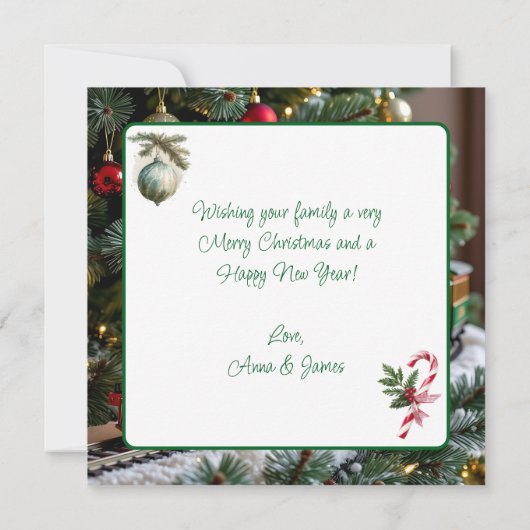 木の下ファッションドの古いクリスマス列車 カード (裏面)