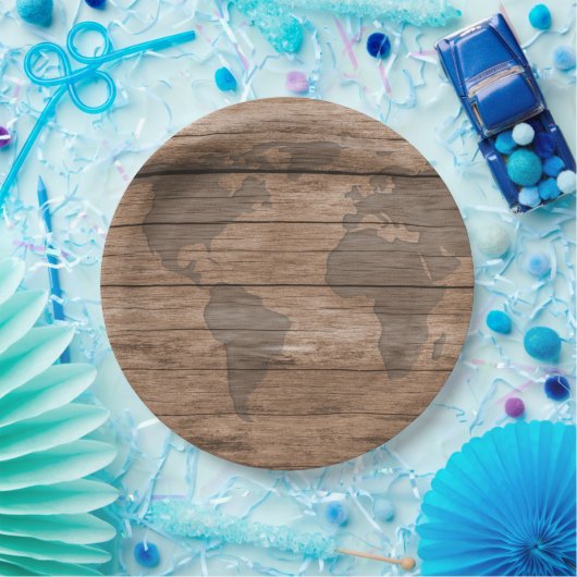 木の世界地図の大西洋の使い捨て可能な紙皿 ペーパープレート (パーティー)