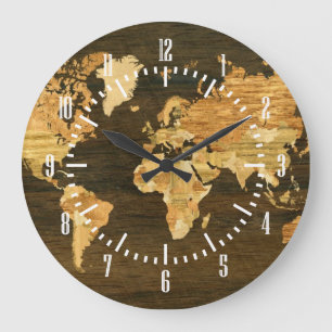 木の世界地図 ラージ壁時計