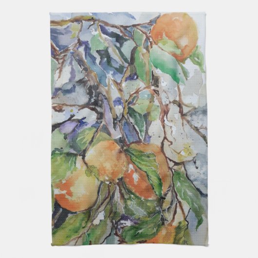 木の中のオレンジ。 キッチンタオル (縦)