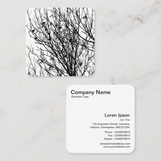 木の中のカモメたち – 黒と白 スクエア名刺 (正面/裏面)