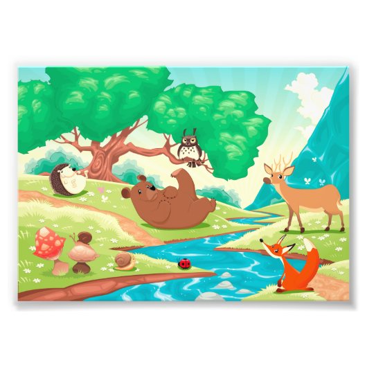 木の中の動物の家族。 フォトプリント            (正面)