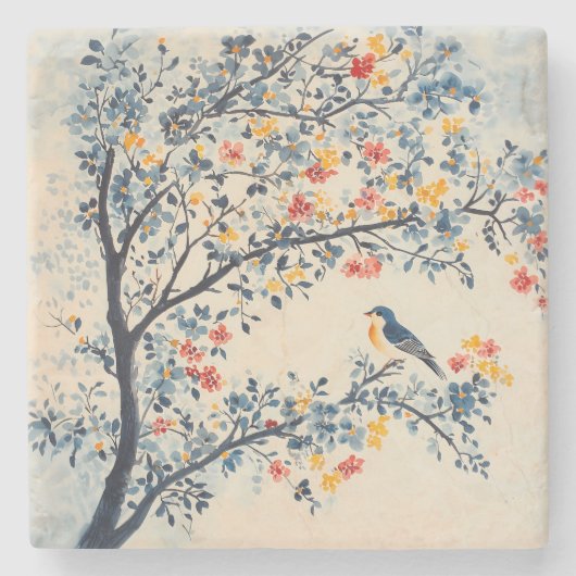 木の中の松の鳥 ストーンコースター (正面)