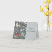 木の中の男と女の(鳥)ショウジョウコウカンチョウ カード (黄色い花)