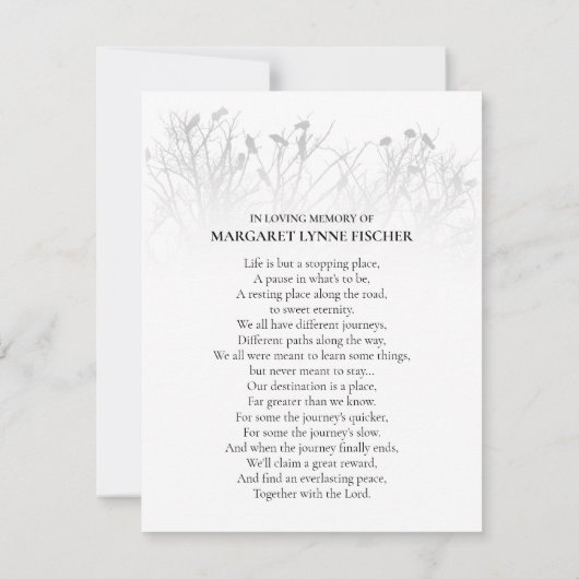 木の中の美しい鳥ありがとう同情カード (裏面)