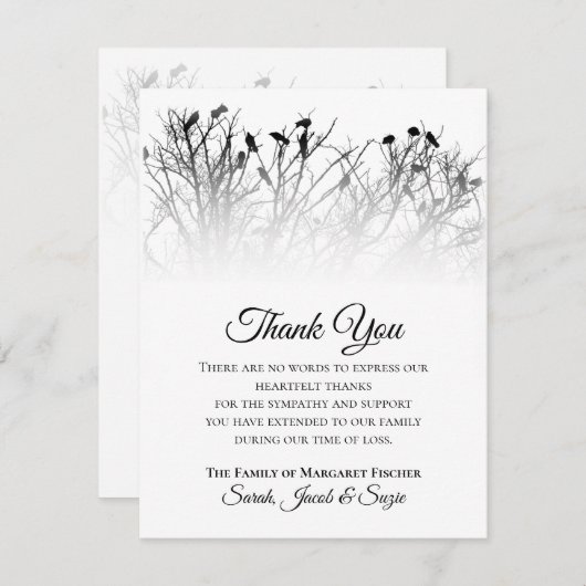 木の中の美しい鳥ありがとう同情カード (正面/裏面)