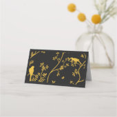 木の中の陳腐な鳥黒い折り畳み座席表 プレイスカード (裏面)