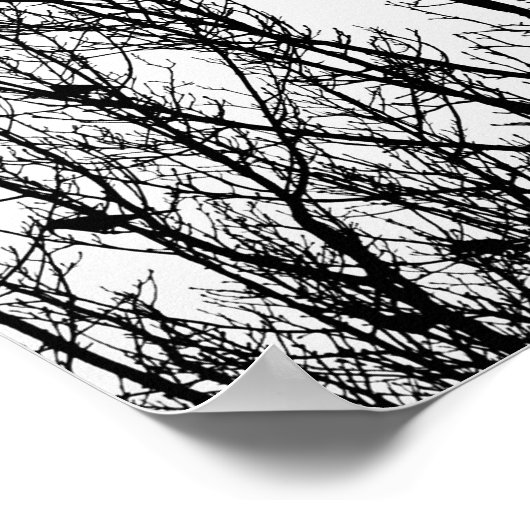 木の中の鳥のミニマルな白黒の写真 ポスター (角)