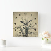 木の中の鳥 –  スクエア壁時計 (ホーム)