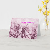 木の中の鳥,ピンクグランジ,ハッピーバースデー カード (黄色い花)