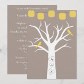 木の中の黄色い鳥と紙灯結婚篭 招待状 (正面/裏面)