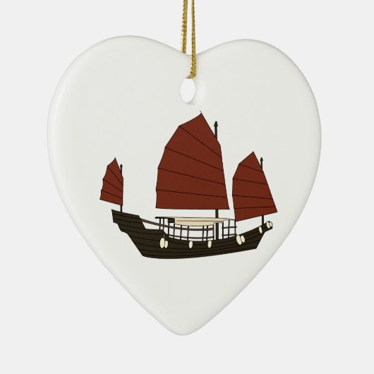 木の中国のながらくたの船 セラミックオーナメント (右)