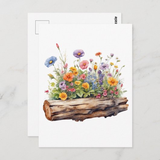 木の丸太に咲く野草自然 ポストカード (正面/裏面)