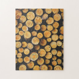 木の丸太の新しい切り取りスタック ジグソーパズル