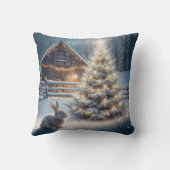 木の付いたクリスマス白熱［赤熱］光を放つウサギ クッション (裏面)