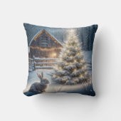 木の付いたクリスマス白熱［赤熱］光を放つウサギ クッション (正面)