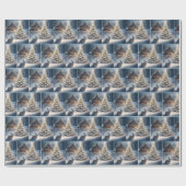 木の付いたクリスマス白熱［赤熱］光を放つウサギ ラッピングペーパー (フラット)