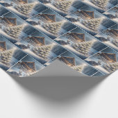 木の付いたクリスマス白熱［赤熱］光を放つウサギ ラッピングペーパー (角)