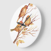 木の元の水彩画の鳥 ラージ壁時計 (傾斜)