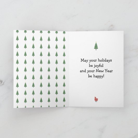 木の内側のパターン/アートを持つクリスマスチキン シーズンカード (内部)