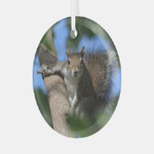 木の写真を撮る野生動物のリス ガラスオーナメント (正面左)