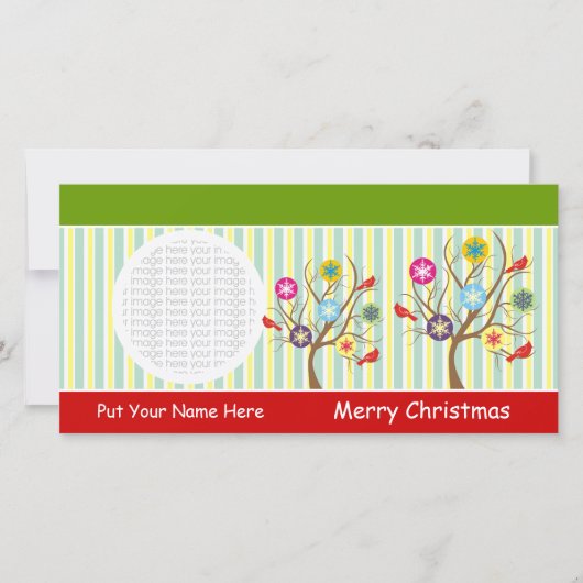 木の写真カードの雪片そして（鳥）ショウジョウコウカンチョウ シーズンカード (正面)