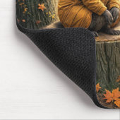 木の切り株に座っているアライグマ マウスパッド (コーナー)