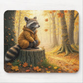 木の切り株に座っているアライグマ マウスパッド (正面)