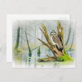 木の切り株の上に短い耳のフクロウ シーズンポストカード (正面/裏面)