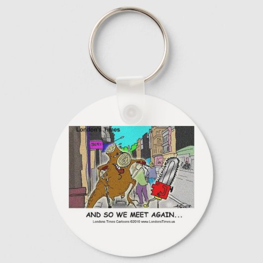 木の切り株vsチェーンソー面白いマグカードギフト キーホルダー (正面)