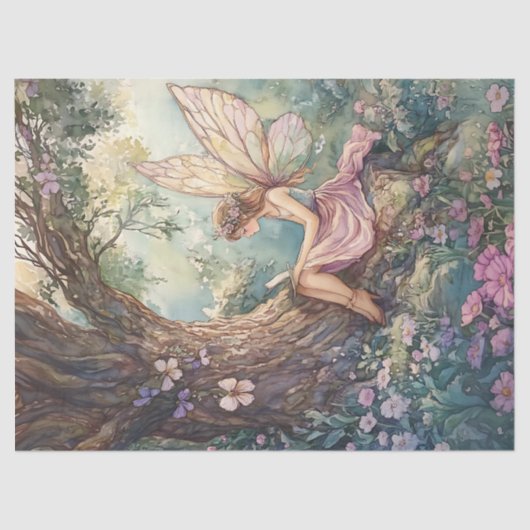 木の切り離しの下に座っている魔法の妖精 薄葉紙 (正面)