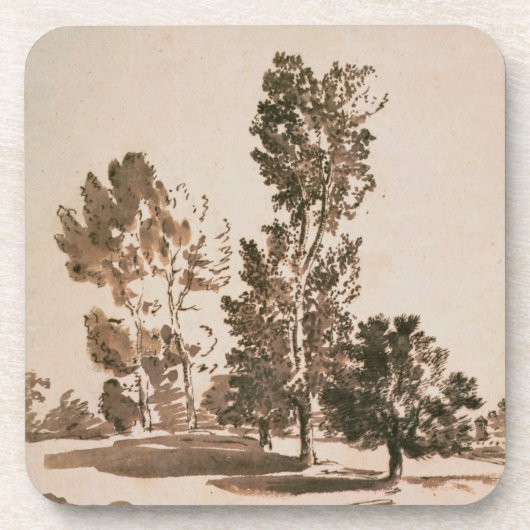 木の勉強(紙のペン及びインク) コースター (正面)