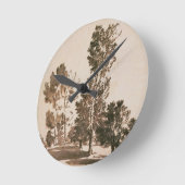 木の勉強(紙のペン及びインク) ラウンド壁時計 (傾斜)