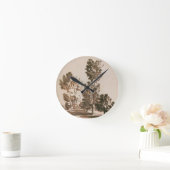 木の勉強(紙のペン及びインク) ラウンド壁時計 (ホーム)