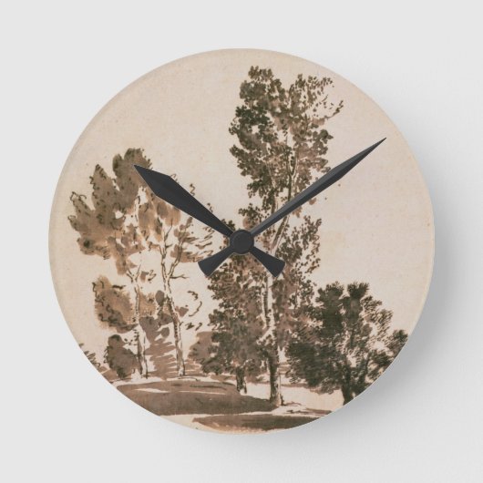 木の勉強(紙のペン及びインク) ラウンド壁時計 (正面)