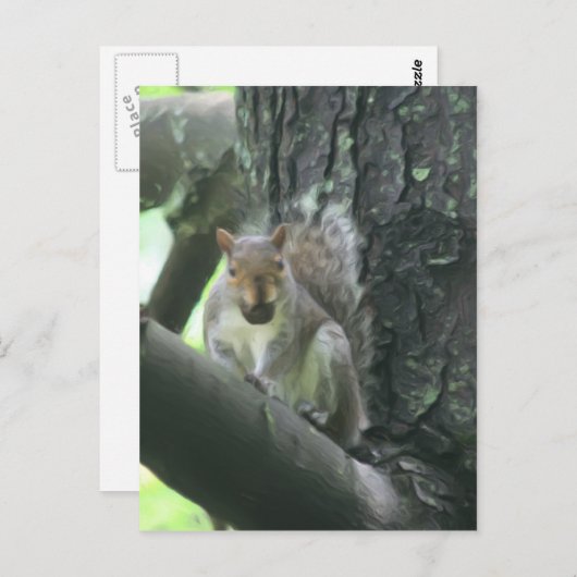 木の動物の芸術の郵便はがきのリス ポストカード (正面/裏面)