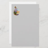 木の十字に紫の花 便箋 (正面/裏面)