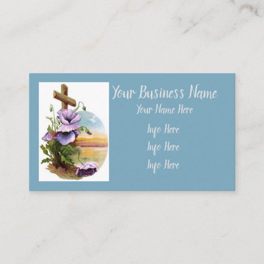 木の十字に紫の花 名刺 (正面)