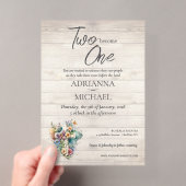木の十字架と花のモチーフのクリスチャン ウェディングペーパー "Two Become One" アクリル招待状 (インサイチュ (ポータブル))