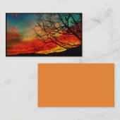 木の名刺の後ろの山の日の出 名刺 (正面/裏面)