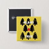 木の四角いボタンを植える 缶バッジ (正面&裏面)